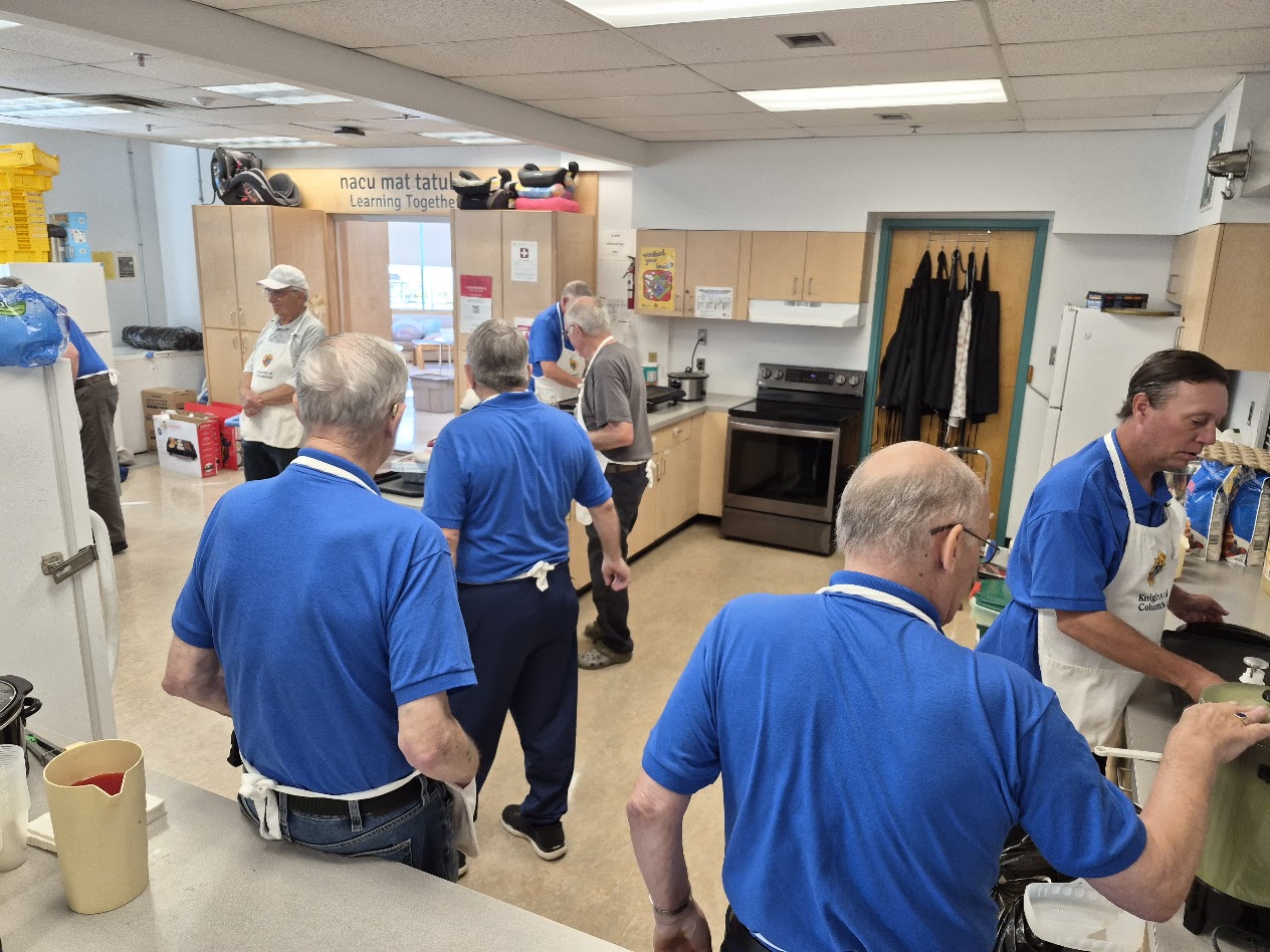 Knights setting up in the Brechin School kitchen